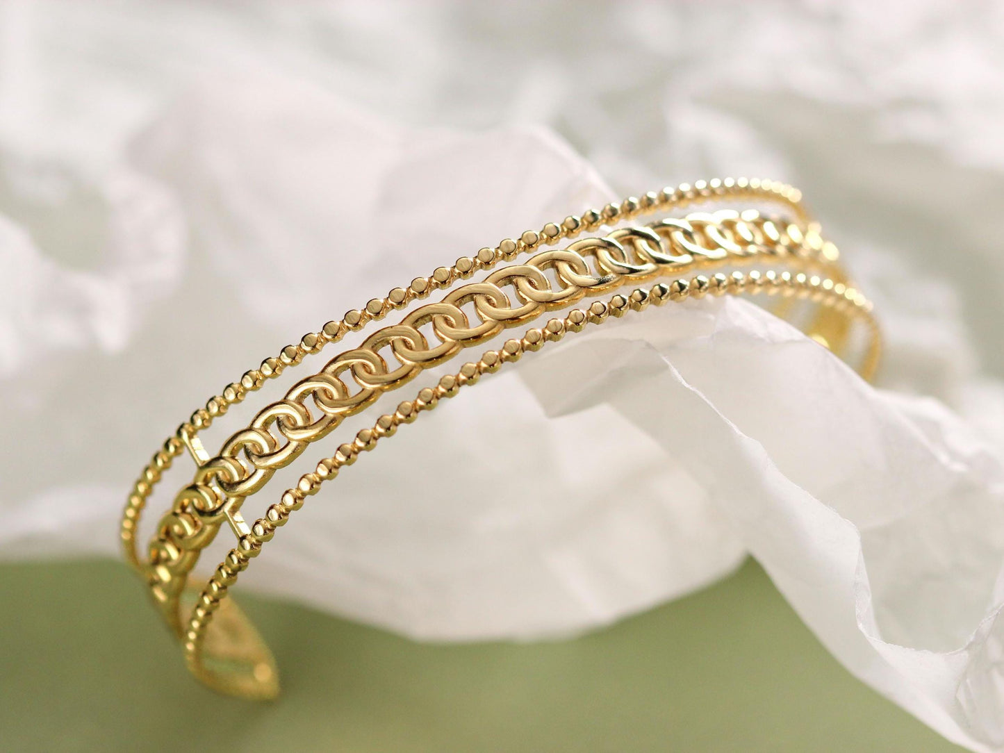 Ατσάλινο Cuff Βραχιόλι με Σχέδιο Αλυσίδας